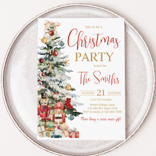 Winter Christmas Nutcracker Tree Christmas Party Invitation