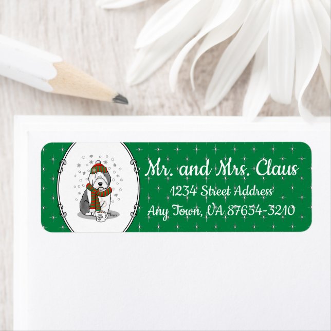 Winter Christmas Old English Sheepdog Grey 1 Cute (Insitu)