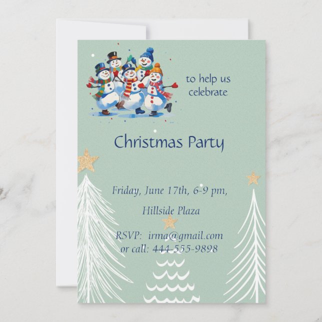 Winter  Christmas Party Happy Dancing Snowmen Invitation (Back)