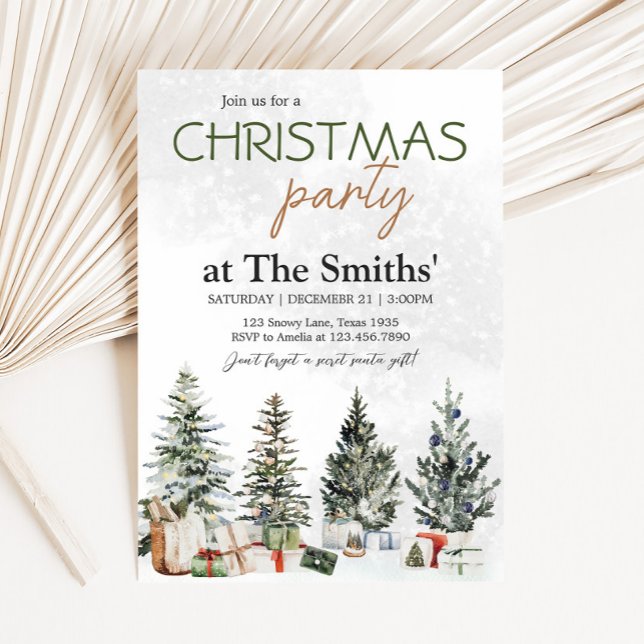 Winter Christmas Party Invitation (Winter Wonderland Pine Tree Christmas Party Invitation )