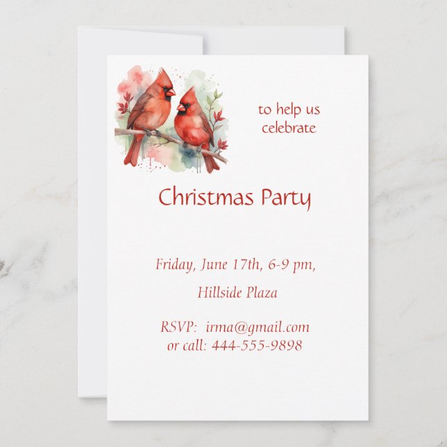 Winter  Christmas Party Red Cardinal Bird Nature Invitation (Back)