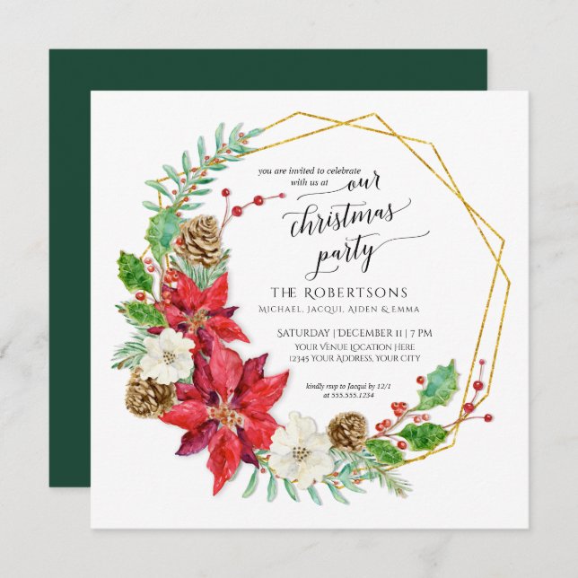 Winter Christmas Party Watercolor | Square Invitation (Front/Back)