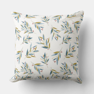 Winter Christmas Pattern from Blue Gold Branches Throw Pillow