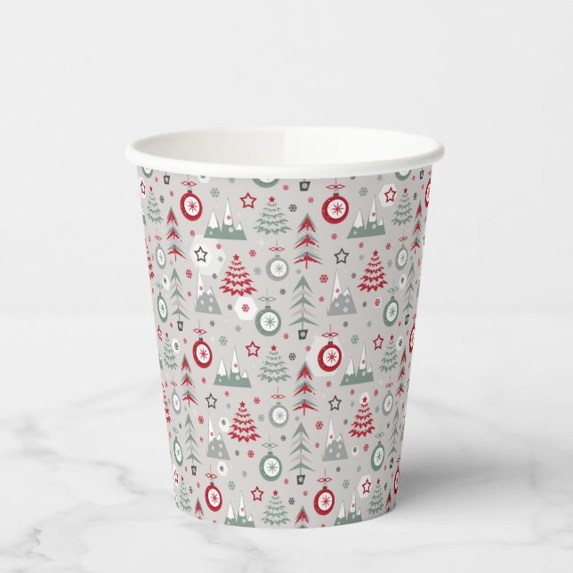 Winter Christmas pattern. Paper Cups (Left)