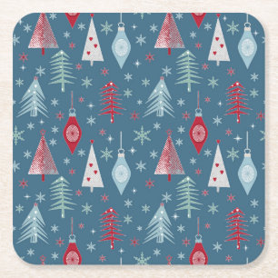 Winter Christmas pattern. Square Paper Coaster