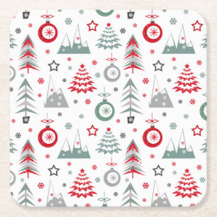 Winter Christmas pattern. Square Paper Coaster