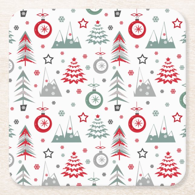 Winter Christmas pattern.  Square Paper Coaster (Front)