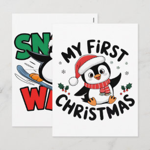 Winter Christmas Penguin Adventure in Snowy Wonder Holiday Postcard