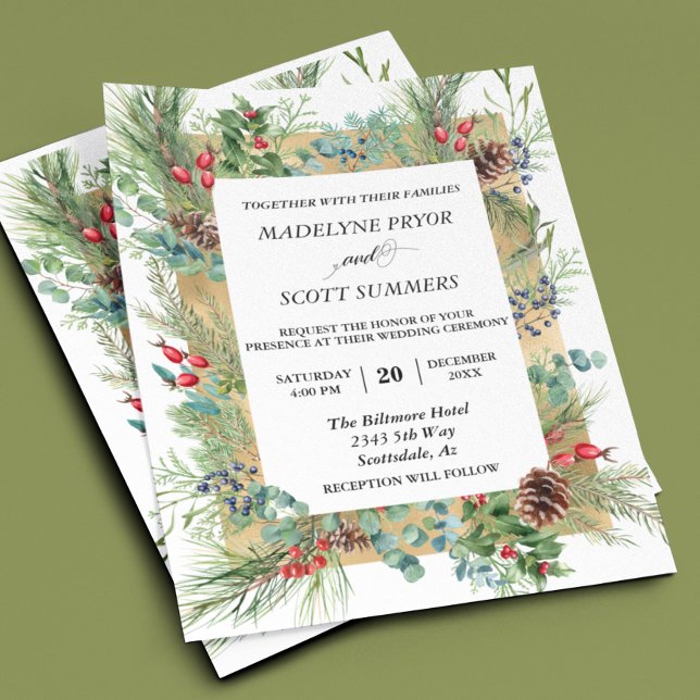 Winter Christmas Pine Watercolor Frame Wedding Flyer (Creator Uploaded)