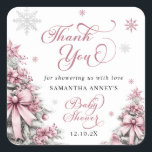 Winter Christmas  Pink Baby Shower Thank You Square Sticker<br><div class="desc">Show your gratitude in style with the Winter Christmas Tree Snowflakes Pink Baby Shower Thank You Square Sticker. Featuring a lovely pink background adorned with elegant Christmas trees and delicate snowflakes, this sticker beautifully captures the essence of a cozy winter celebration. Perfect for sealing thank-you notes, gift bags, or party...</div>
