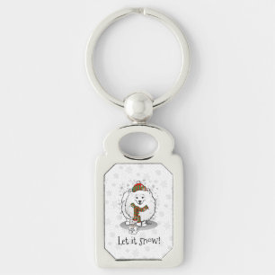 Winter Christmas Pomeranian (white) Dog Cute Snow Keychain