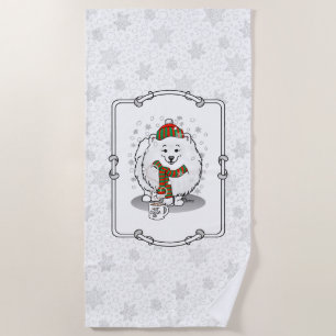 Winter Christmas Pomeranian (white) Dog Scarf Snow Beach Towel