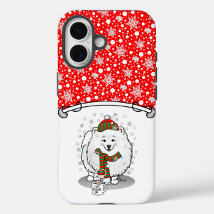 Winter Christmas Pomeranian (white) Dog Scarf Snow iPhone 16 Case