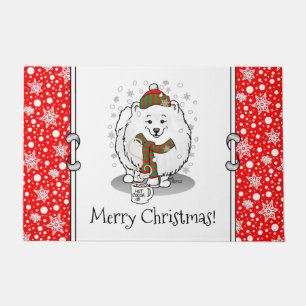 Winter Christmas Pomeranian (white) Dog Scarf Snow Doormat