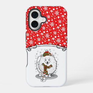 Winter Christmas Pomeranian (white) Dog Scarf Snow iPhone 16 Case