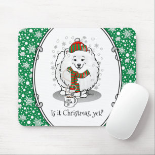 Winter Christmas Pomeranian (white) Dog Scarf Snow Mouse Pad