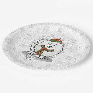 Winter Christmas Pomeranian (white) Dog Scarf Snow Paper Plate