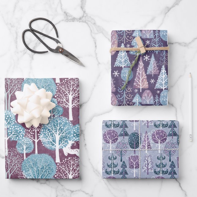 Winter Christmas Purple Forest Wrapping Paper Sheet (Front)