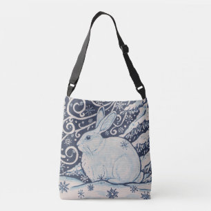 Winter Christmas Rabbit Blue White Navy Tote Purse