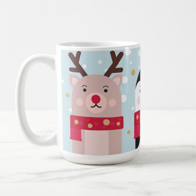 Winter Christmas Reindeer, Polar Bear & Penguin Coffee Mug (Left)