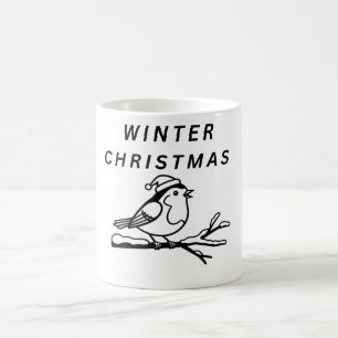 Winter Christmas Robin Bird With Santa Hat - Cute  Coffee Mug