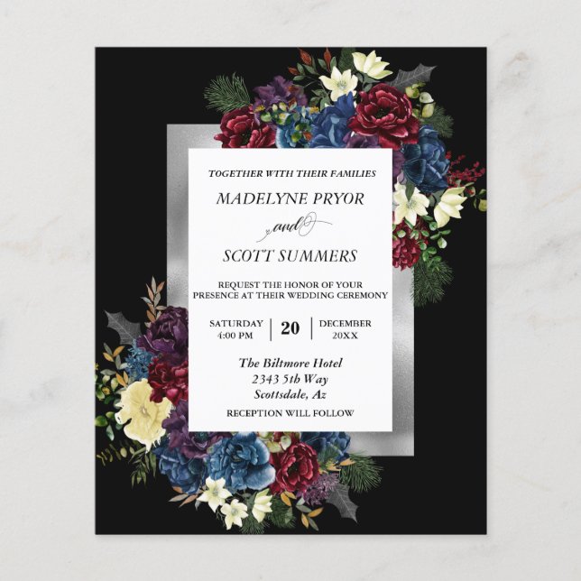 Winter Christmas Rose Floral Wedding Watercolor Fl Flyer (Front)