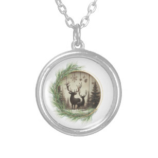 Winter/Christmas Rustic Deer Silver Plated Necklace
