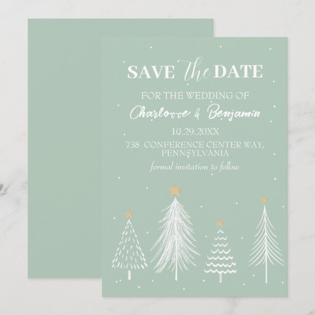 Winter Christmas Sage Green Save the Date Wedding  (Front/Back)