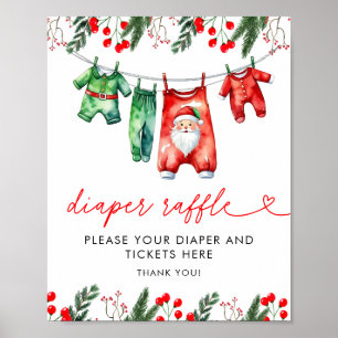 Winter Christmas Santa Baby Shower Diaper Raffle Poster