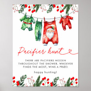 Winter Christmas Santa Baby Shower Pacifier Hunt Poster