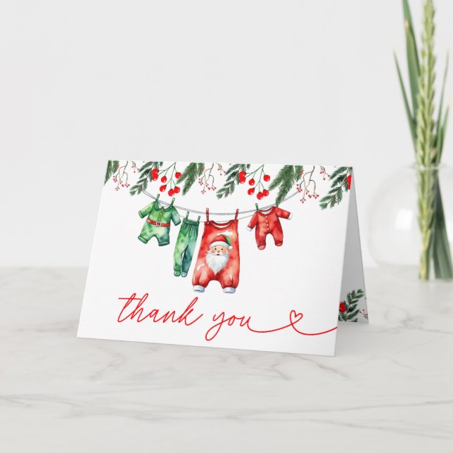 Winter Christmas Santa Baby Shower Welcome Sign Thank You Card (Front)