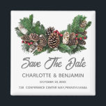 Winter Christmas Save the Date Wedding Magnet<br><div class="desc">Winter Christmas Save the Date Wedding magnet features pine cone, pine leaves , holly berries arrangement and text template.A perfect design for winter or Christmas wedding theme.Please click on the personalize button to customize it with your text or name.Kindly visit my store " loveyouart" for other or similar designs ....</div>