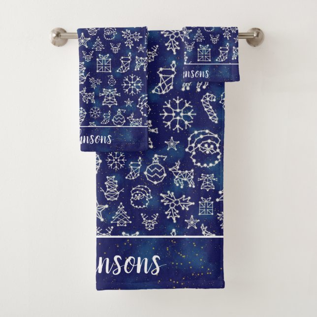 Winter Christmas Season Constellations Family Name Bath Towel Set (Insitu)