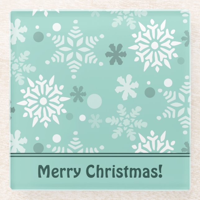Winter Christmas Season Name Turquoise-Blue Glass Coaster (Front)