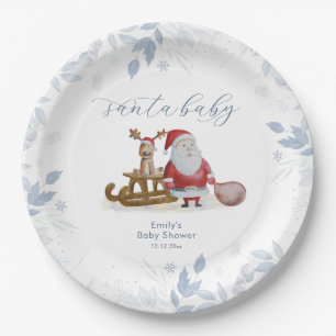 Winter Christmas Sleigh Moose Santa Baby Shower Paper Plate