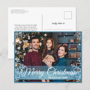 Winter Christmas Snowflakes Blue Frame Photo Holiday Postcard