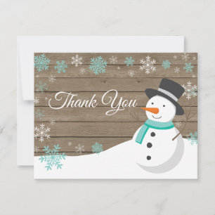Winter Christmas Snowman Aqua Thank You Card