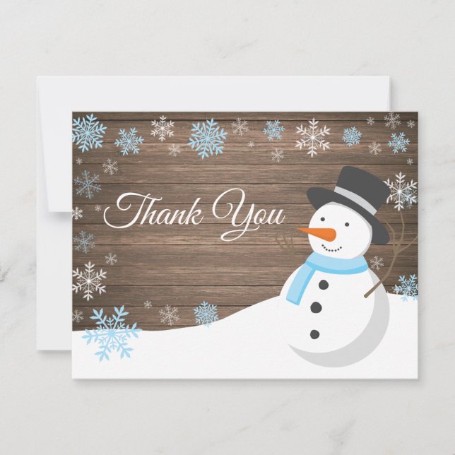 Winter Christmas Snowman Blue Thank You Card (Front)