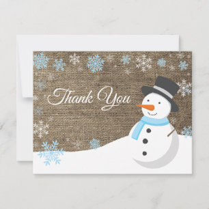 Winter Christmas Snowman Blue Thank You Card