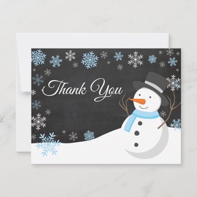 Winter Christmas Snowman Blue Thank You Card (Front)