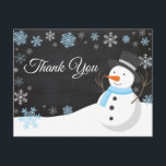 Winter Christmas Snowman Blue Thank You Card<br><div class="desc">Winter Christmas Snowman Snowflake Blue Thank You Card. Blue Snowman. Chalkboard Background. Black and White. Blue Snowflake. Love and Thanks, beautiful script font. Add your message on back or leave blank and hand write. For further customization, please click the "Customize it" button and use our design tool to modify this...</div>