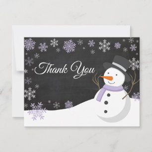 Winter Christmas Snowman Purple Thank You Card