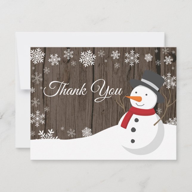 Winter Christmas Snowman Snowflake Thank You Card (Front)