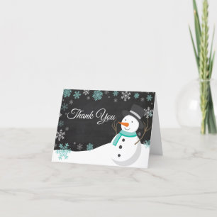 Winter Christmas Snowman Teal Thank You Card