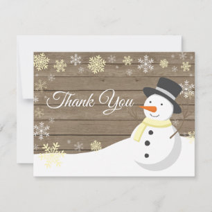 Winter Christmas Snowman Yellow Thank You Card