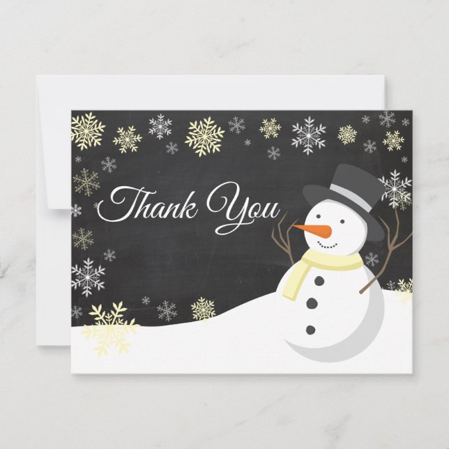 Winter Christmas Snowman Yellow Thank You Card (Front)