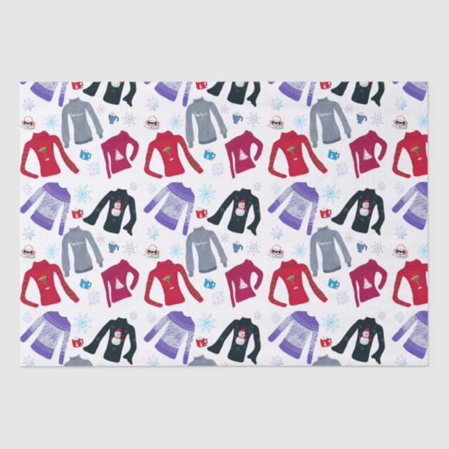 Winter Christmas Sweaters And Hot Chocolates  Tissue Paper (Front)