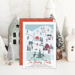 Winter Christmas Town/Village Ice Skating Birthday Invitation<br><div class="desc">This cute ice skating birthday invitation features a Christmas town/village with people, houses, a church, trees, a car with a christmas tree on top, and a skating rink. The reverse side features a red background with white snow patterns. Personalize it for your needs. You can find matching products at my...</div>