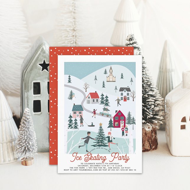 Winter Christmas Town/Village Ice Skating Birthday Invitation (Creator Uploaded)