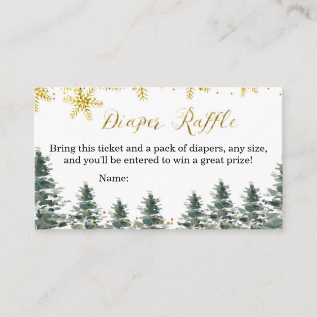Winter Christmas Tree Baby Shower Diaper Raffle Enclosure Card (Front)